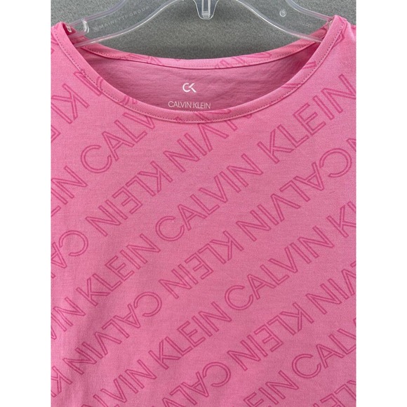 Calvin Klein Performance T-Shirt Woman XL 16 Pink Cropped All Over Print NWT‎ - Picture 2 of 11